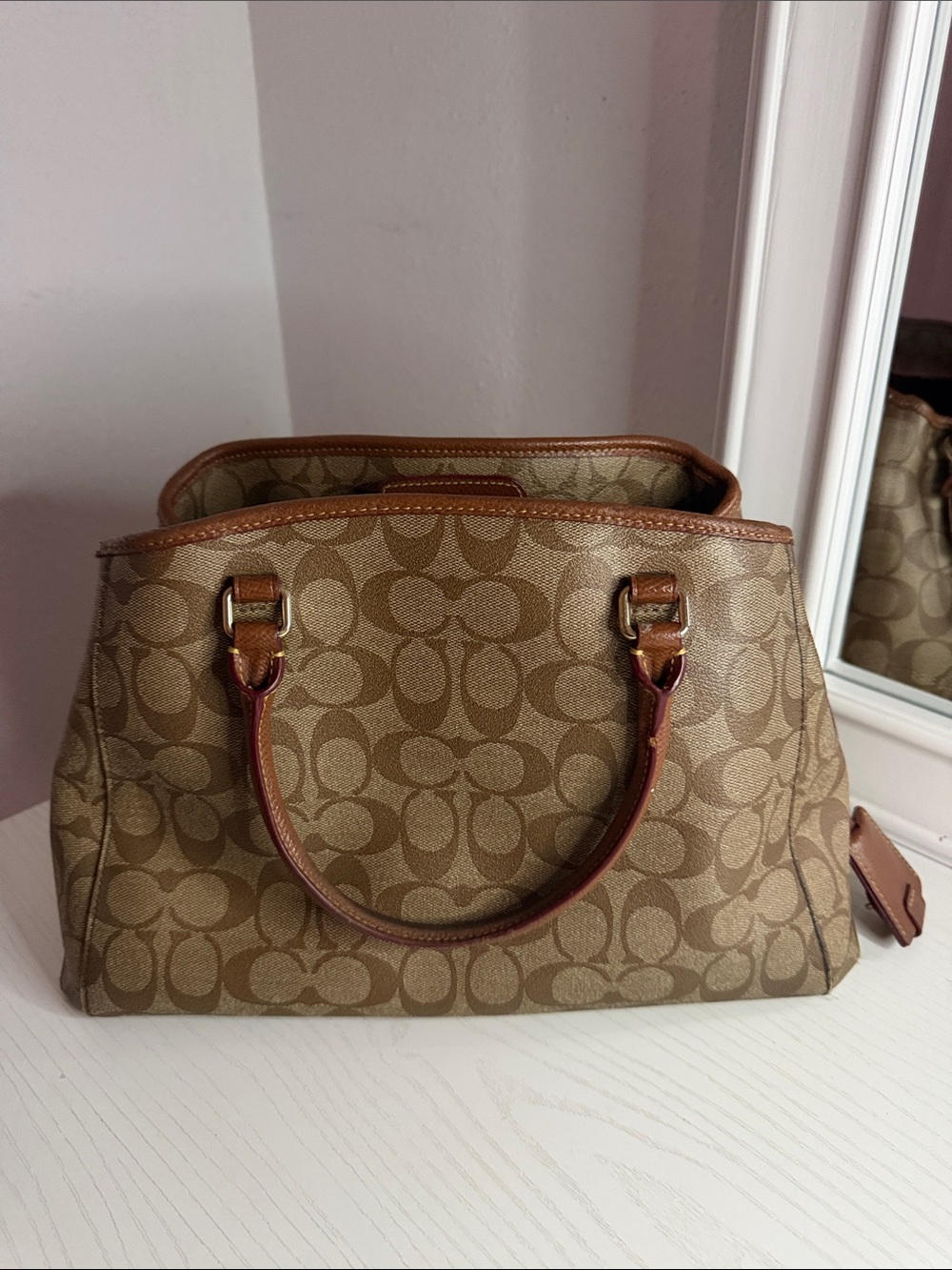 Coach Brown Signature Canvas Dome Satchel with Dark Brown Trim - Picture 2 of 3